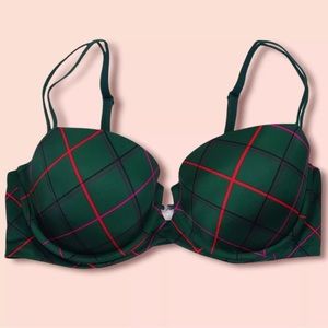 Victoria's Secret Very Sexy Uplift Balconet Bra Size 36D Padded Green Plaid
